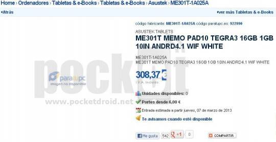 Asus-ME301T-Memo-Pad10-JellyBean-tablet-Spain-retailer-listing