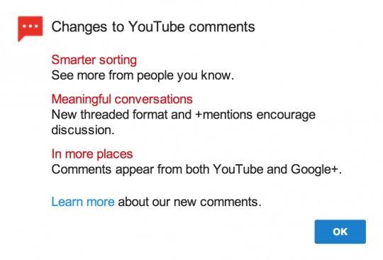 YouTube Google+ comments