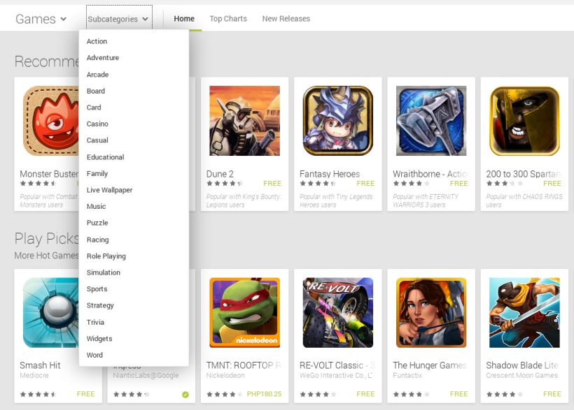Google Play Store sports 18 new categories for games - Android