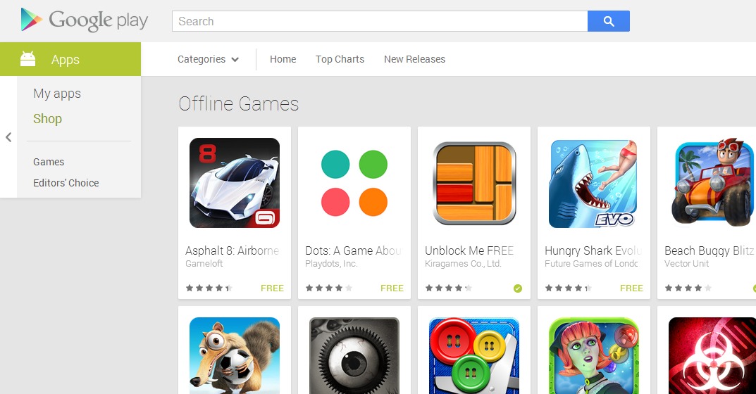 Google adds Offline Games collection to Google Play