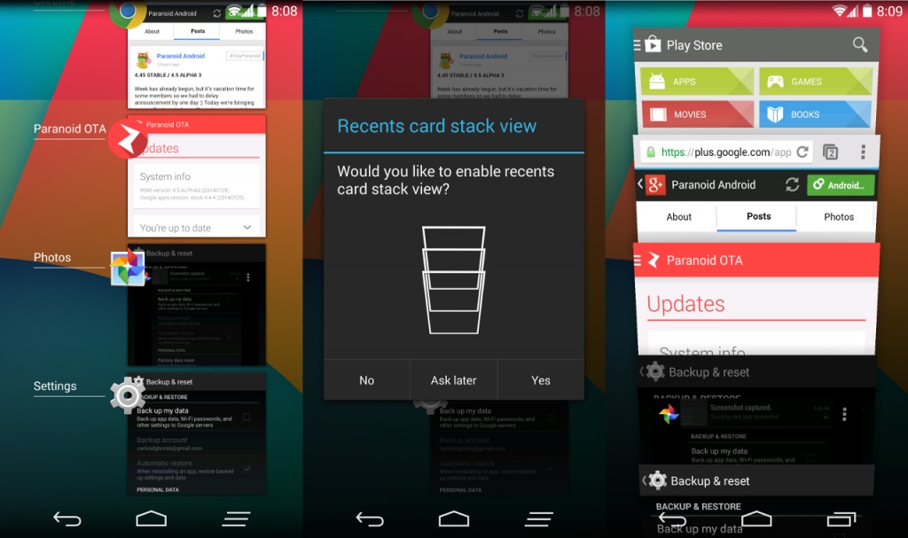 Paranoid Android 4.5 Alpha 3: choose your Recents style | Android Community