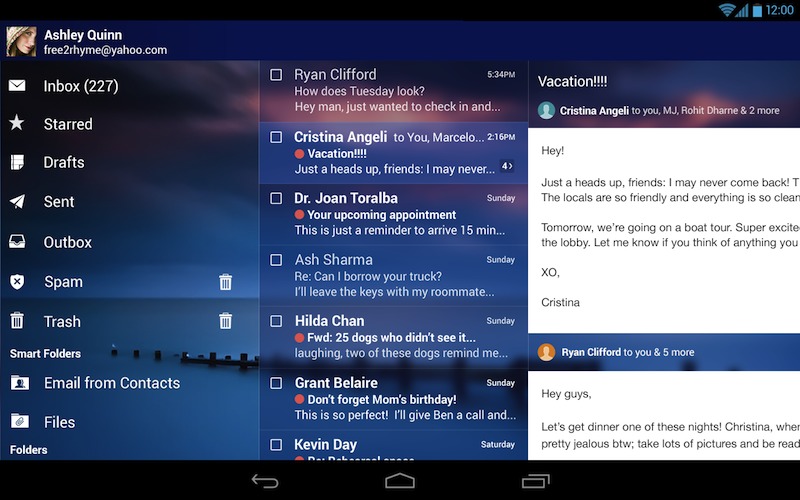 yahoo mail app travel event notifications
