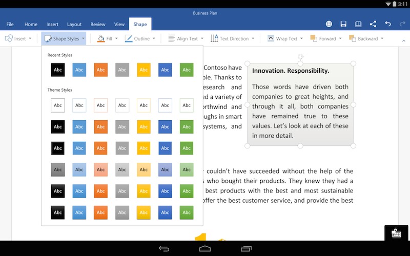 Microsoft Office for Android tablet Preview _b