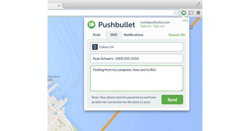 pushbullet send sms