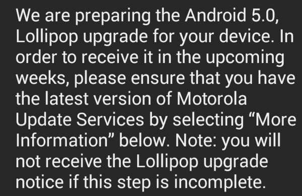 Android Lollipop upgrade for Moto G first gen