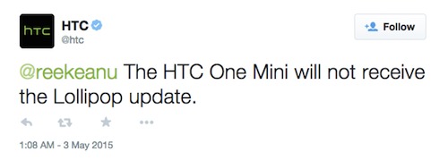 htc one mini no lollipop update