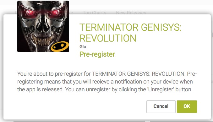 terminator android app pre-register