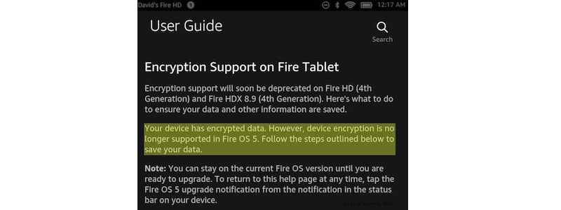 Amazon Encryption Support on Fire Tablet