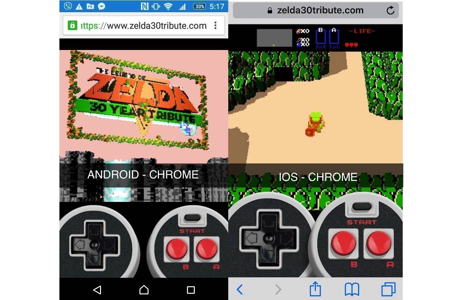 Zelda 30 Tribute Mobile Browsers Android and iOS