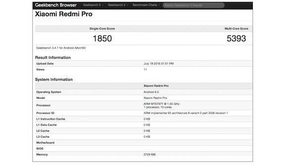 Xiaomi Redmi Pro Geekbench Browser