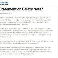 Statement on Samsung Galaxy Note 7