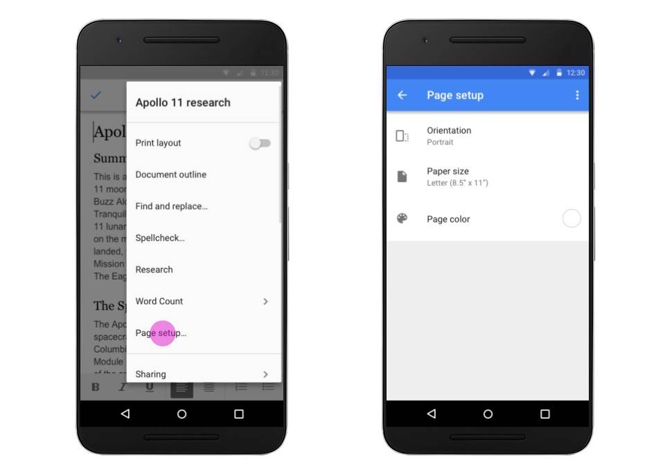 Андроид док. Docs Android. Page Size Google docs. Page Layout docs Google. Set up in the Phone.