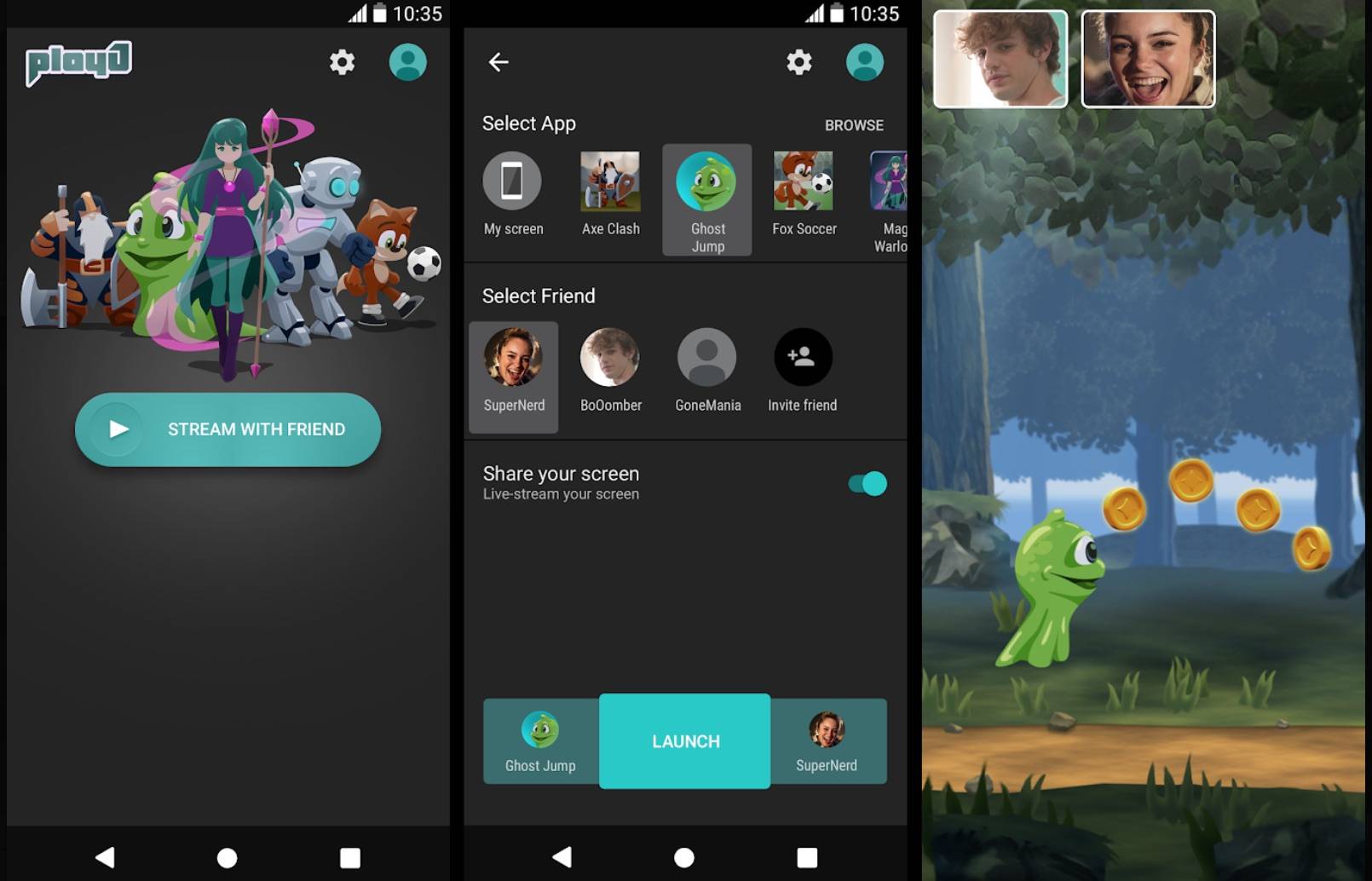 Ghost launcher. Screen share. Playj. Android 13 material you screenshots. Friend Stream.