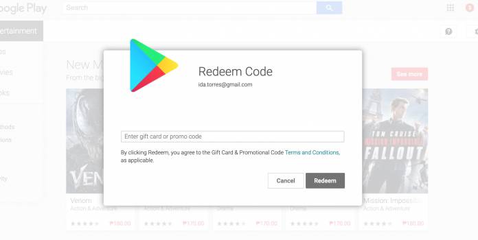 redeem code play store