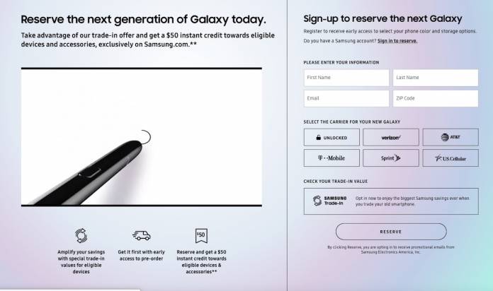 Samsung Galaxy Note 10 sign-up register here