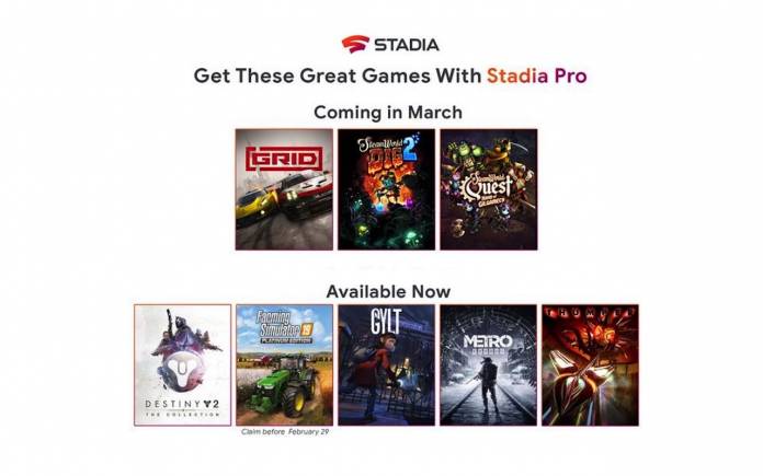 Google Stadia Pro New Games February March 2020