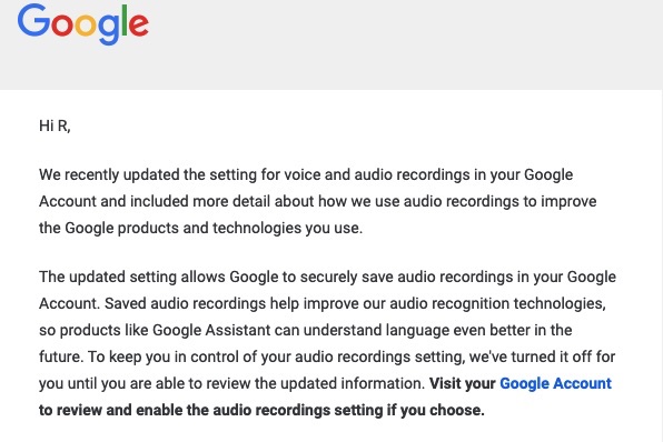 Google Audio Setting Privacy