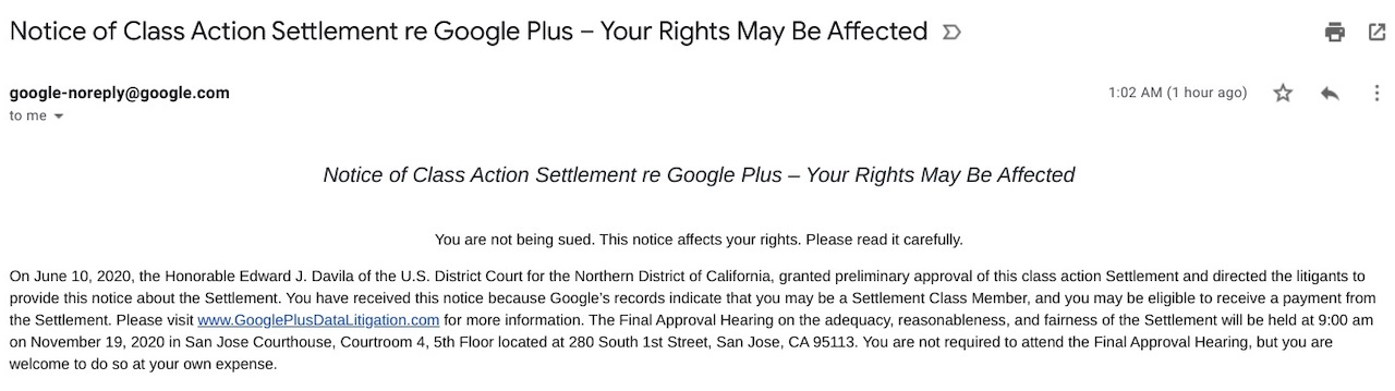 Notice of Class Action Lawsuit Against Google