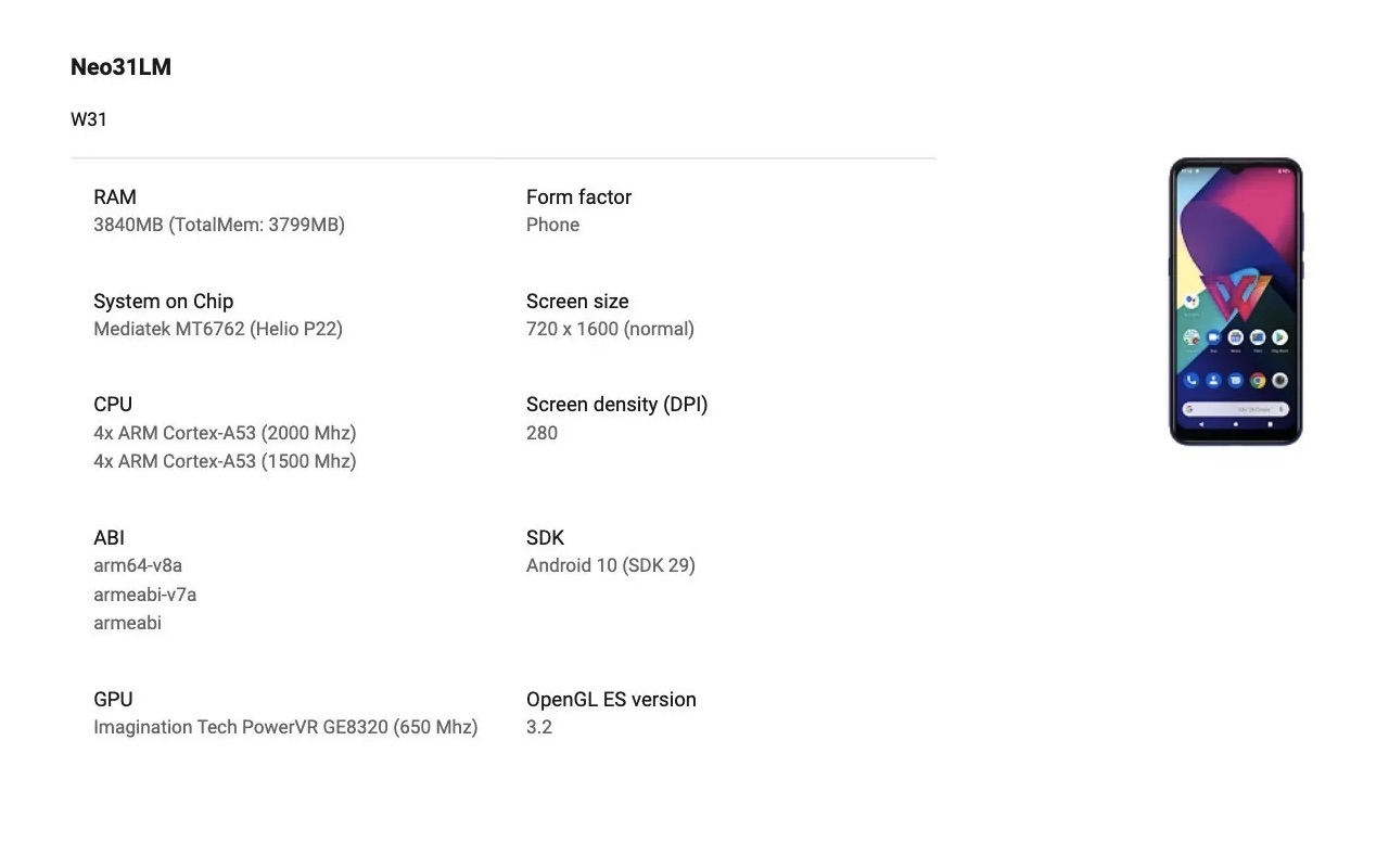 LG W31 Specs Features