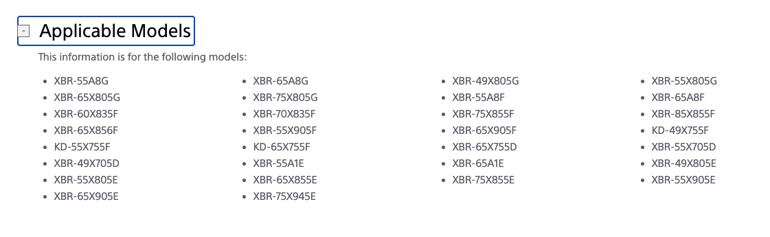 Sony Firmware update v6.7115 Applicable Models