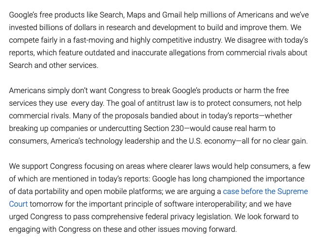 Statement on the Democratic and Republican House Antitrust Subcommittee reports