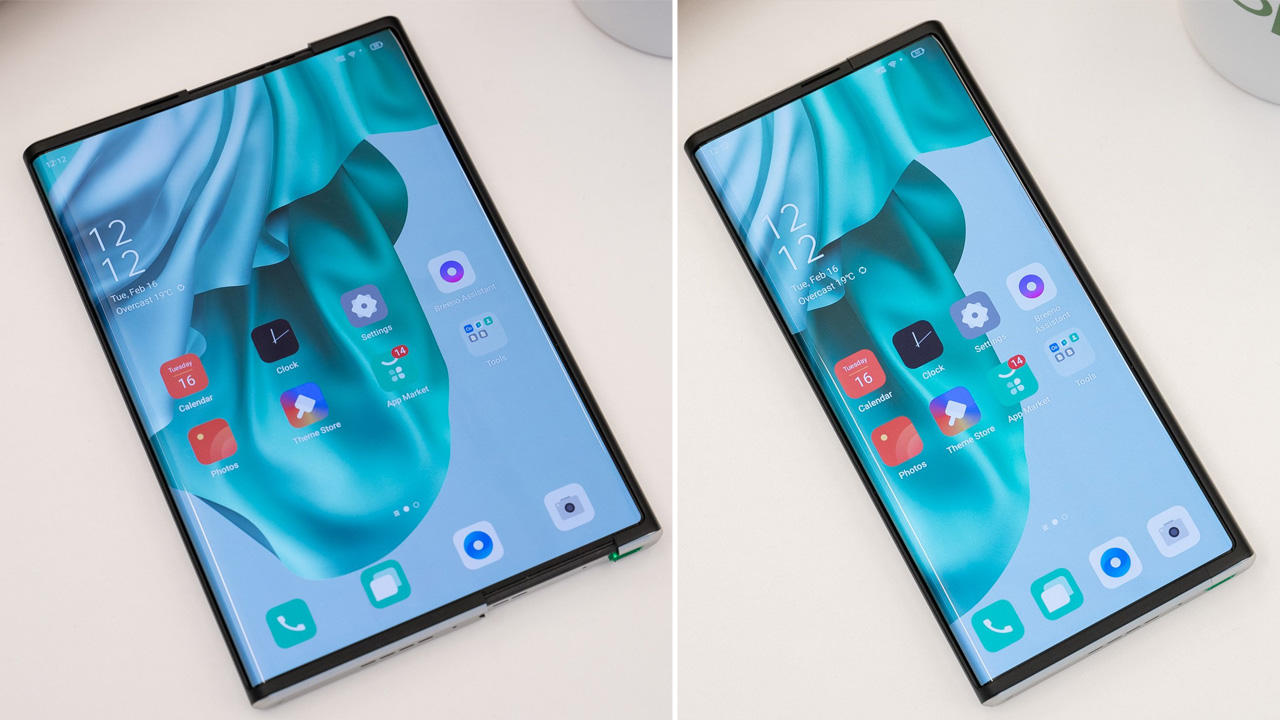 the OPPO X 2021 smartphone has a screen that doesn't fold but bends and  rolls smoothly